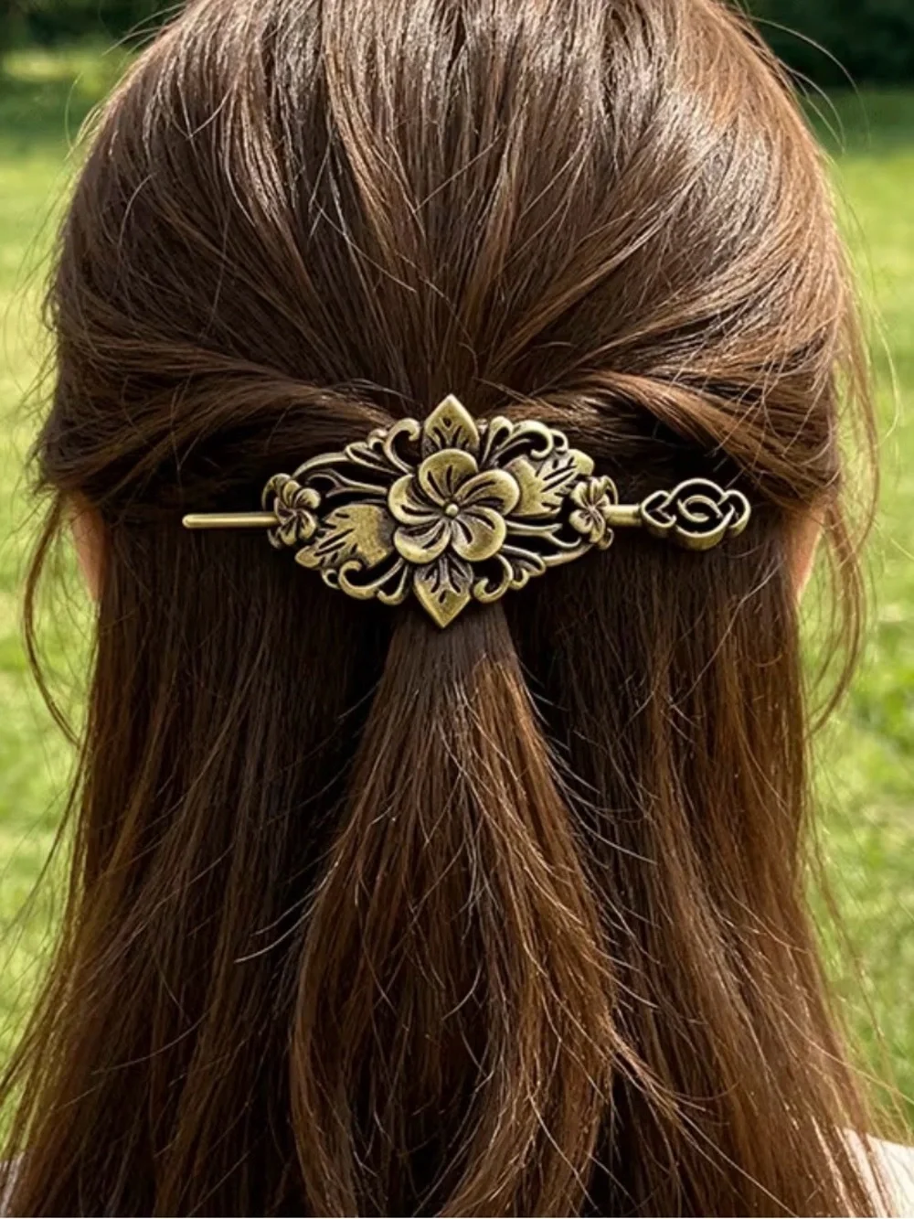 Vintage Floral Metal Hair Barrette in Antique Gold